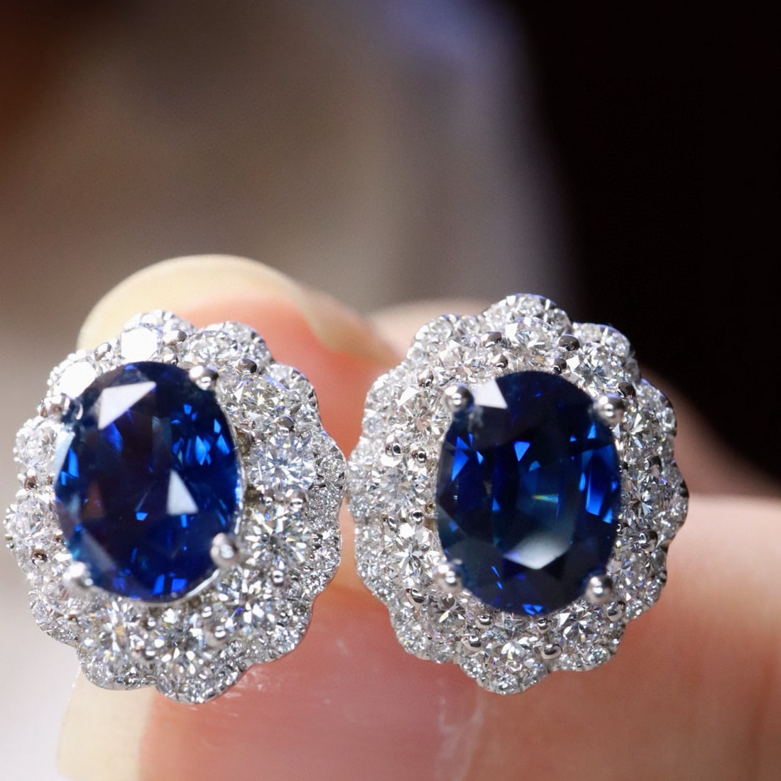 14k Gold 4.23 Ctw Natural Sapphire & Diamond Earrings - 5