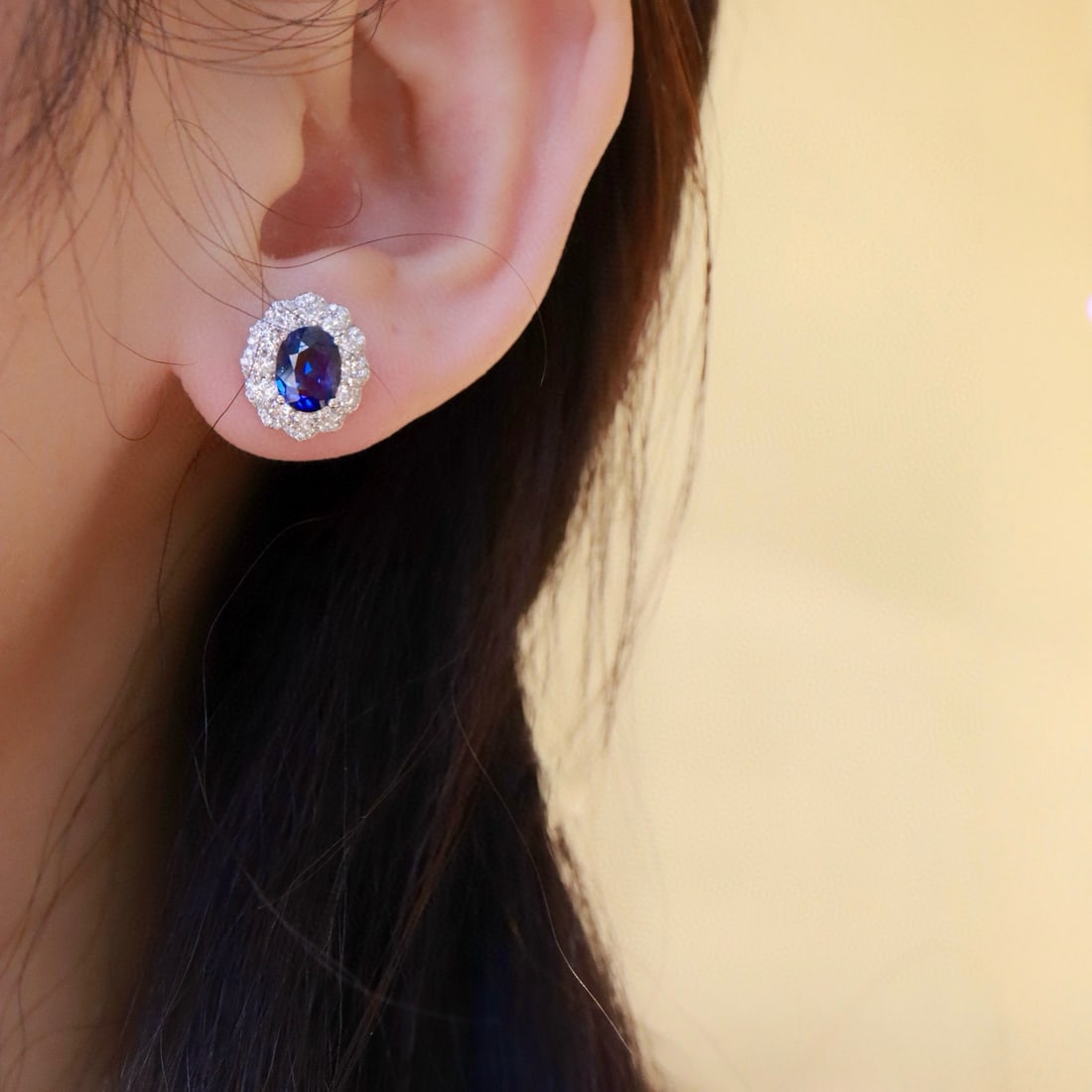 14k Gold 4.23 Ctw Natural Sapphire & Diamond Earrings - 6