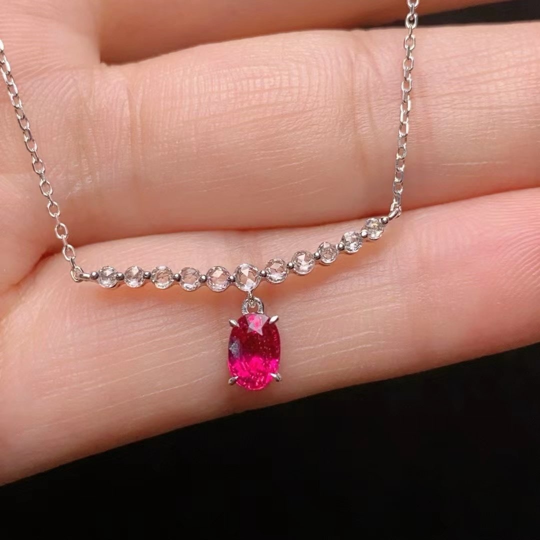 14k Gold 0.77 Ct Natural Ruby & Sapphire Necklace - 2