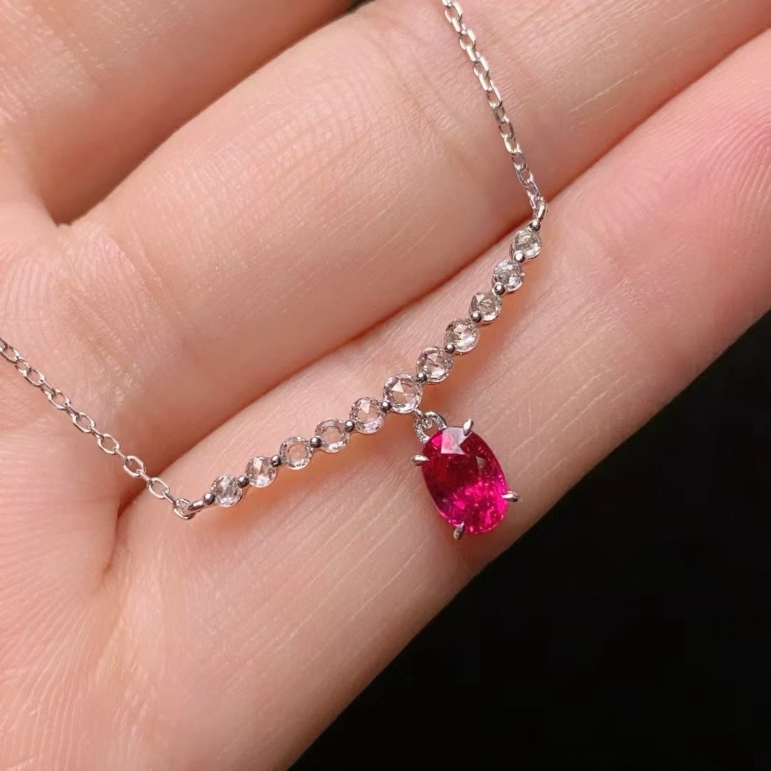 14k Gold 0.77 Ct Natural Ruby & Sapphire Necklace - 3