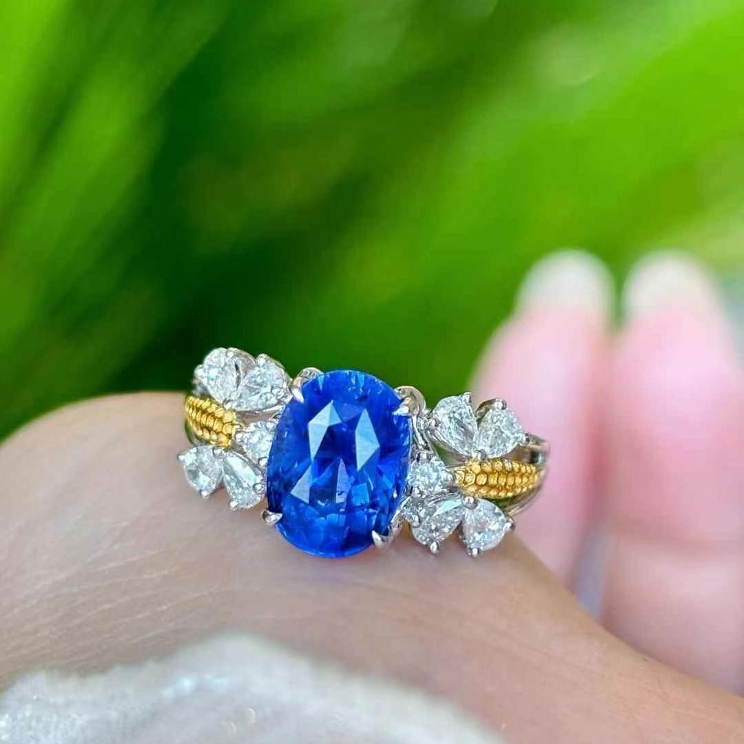 14k Gold 3.08 Ct Natural Sapphire & Diamond Ring - 3