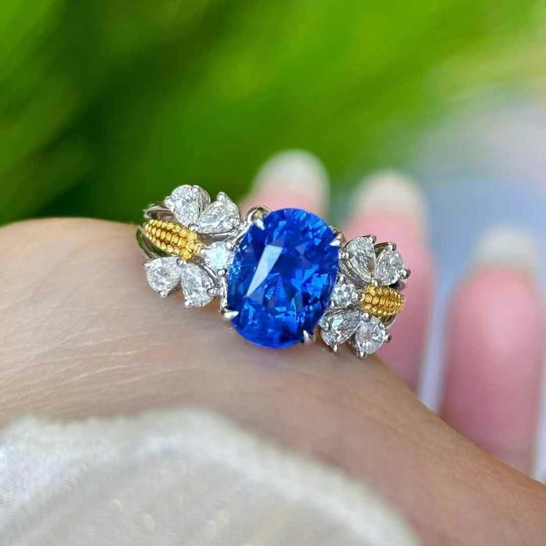 14k Gold 3.08 Ct Natural Sapphire & Diamond Ring - 4