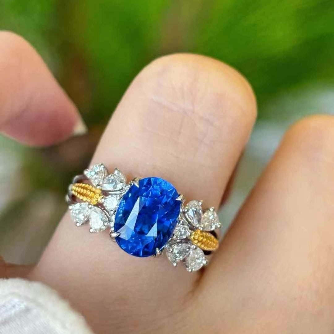 14k Gold 3.08 Ct Natural Sapphire & Diamond Ring - 5