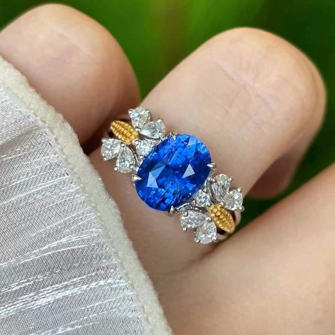 14k Gold 3.08 Ct Natural Sapphire & Diamond Ring - 6