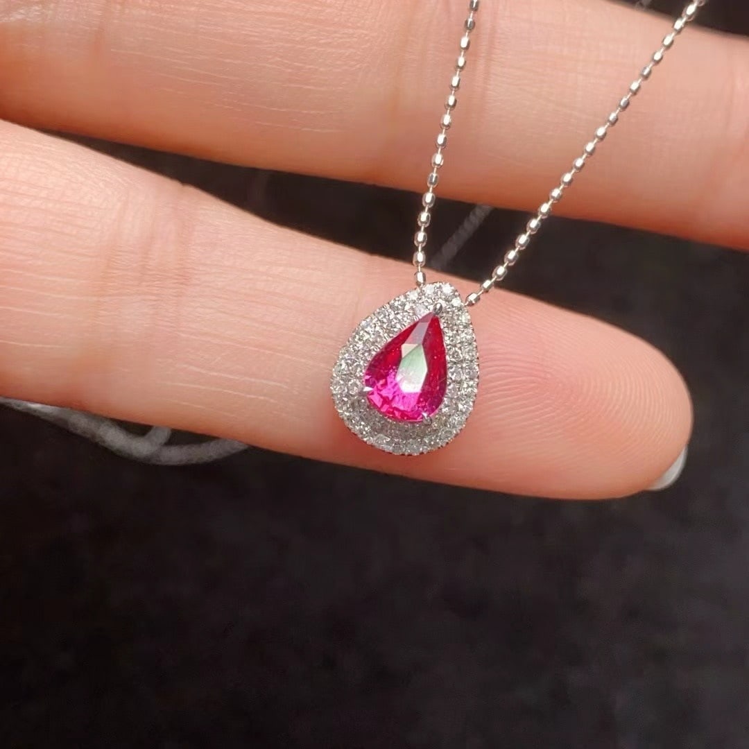 14k Gold 1.00 Ctw Natural Ruby & Diamond Necklace - 3