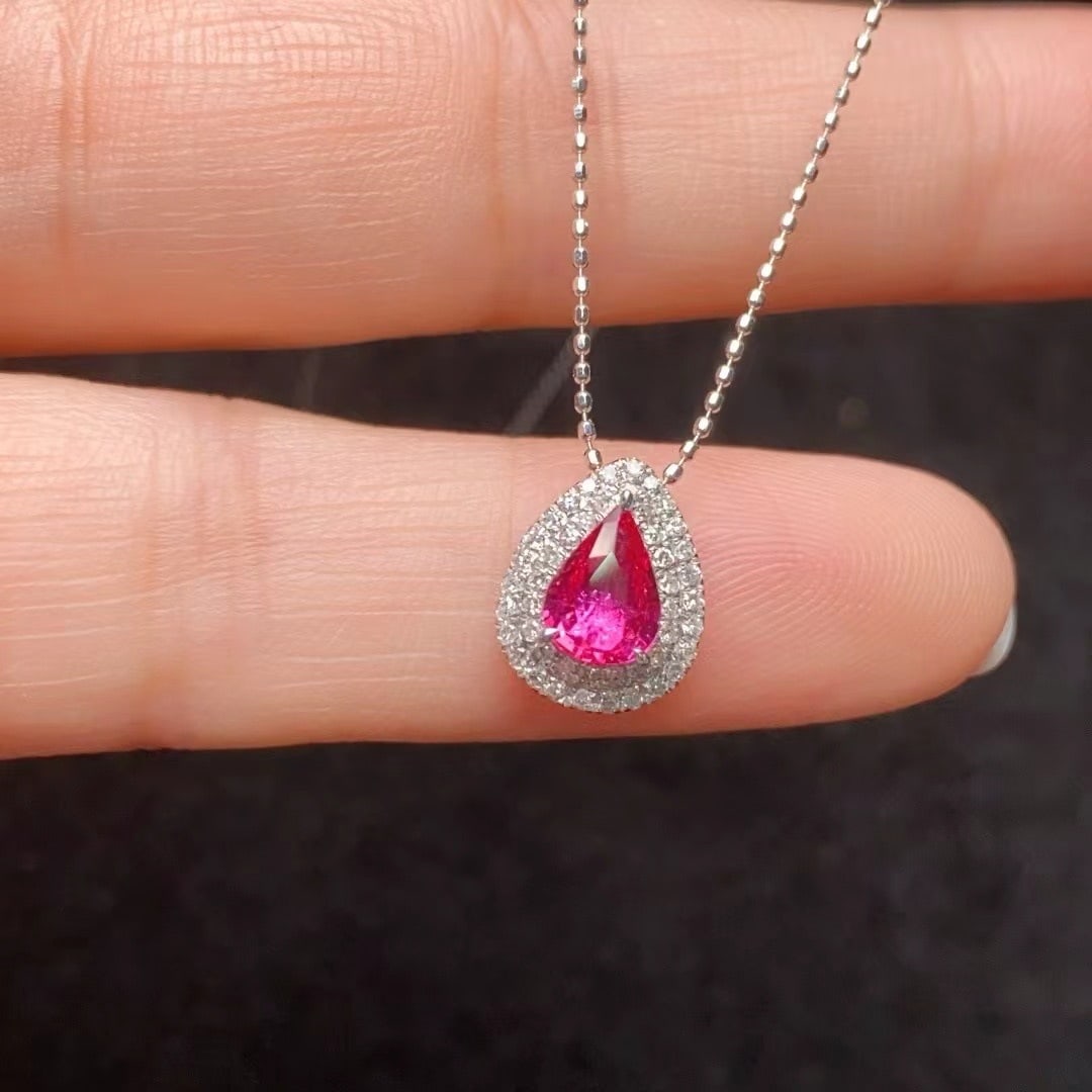 14k Gold 1.00 Ctw Natural Ruby & Diamond Necklace - 4