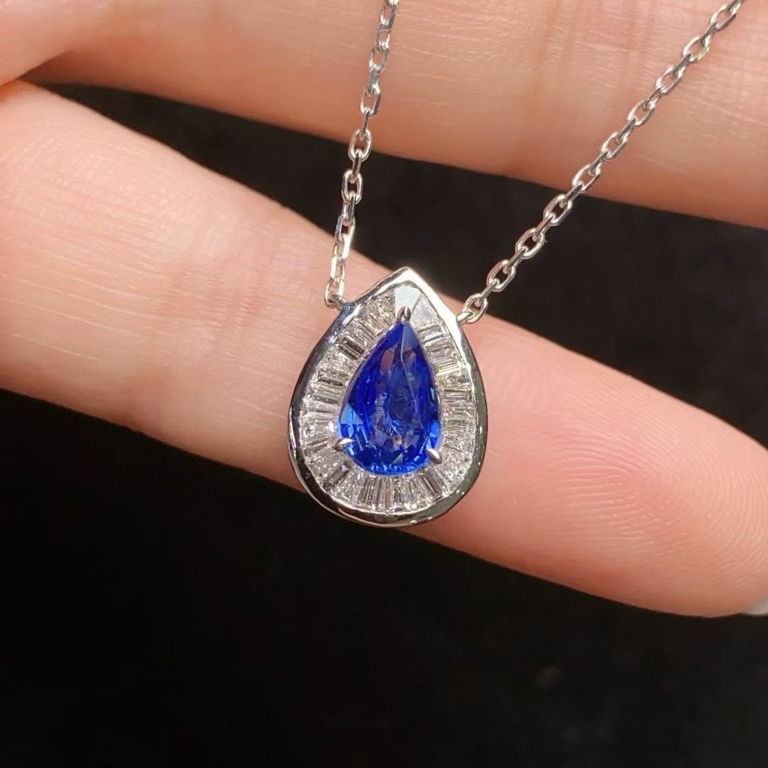 14k Gold 1 Ct Natural Sapphire & Diamond Necklace - 3