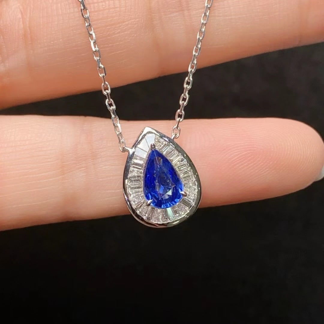 14k Gold 1 Ct Natural Sapphire & Diamond Necklace - 4