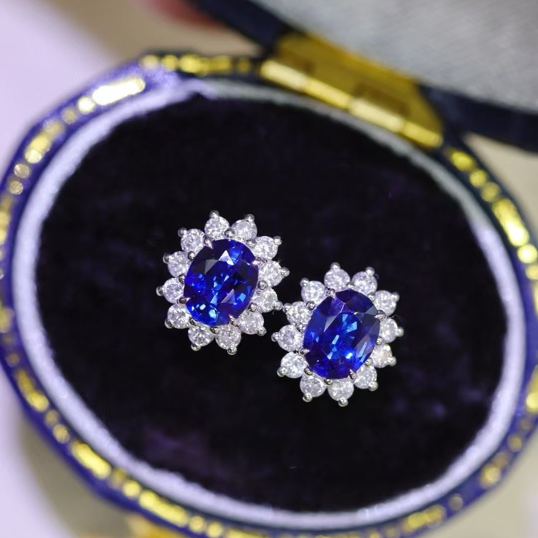 14k Gold 0.89 Ctw Natural Sapphire & Diamond Earrings - 2