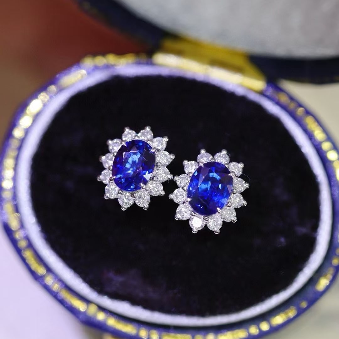14k Gold 0.89 Ctw Natural Sapphire & Diamond Earrings - 3