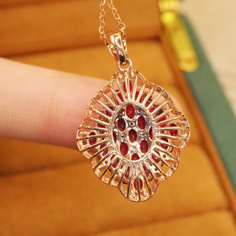 14k Gold 3.10 Ctw Natural Ruby & Diamond Pendant( Without Chain ) - 2