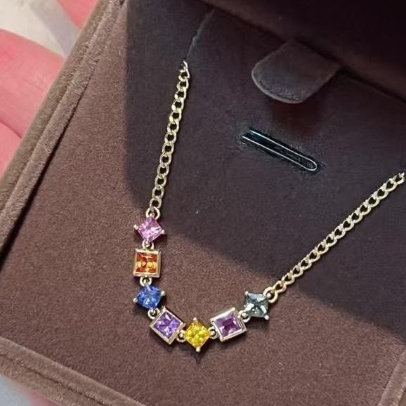 14k Gold 1.4 Ct Natural Sapphire Necklace: Ref:231000286 // gold content:14k gold // main gemstone:sapphire // shape:princess // carat weight:1. 4ct // color:color // treatment:natural // Condition: New Low Estimate: 2000.00 High Estimate: