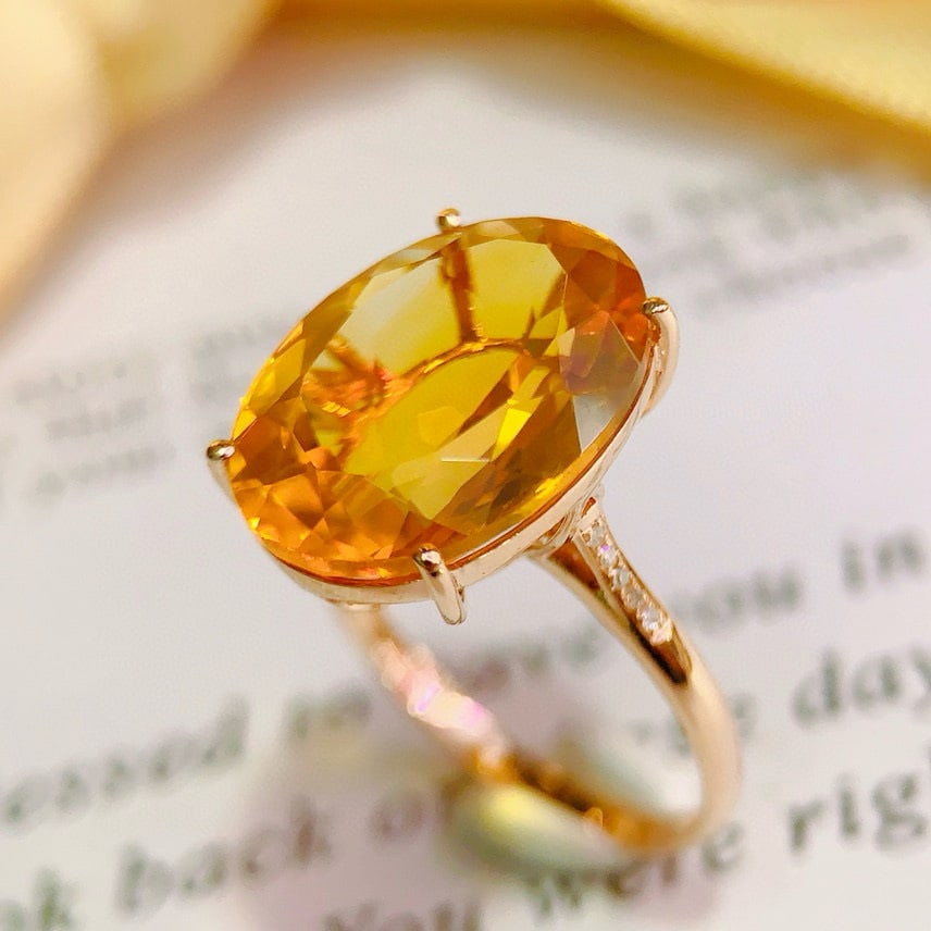 14k Gold 8.23 Ctw Natural Citrine & Diamond Ring - 2