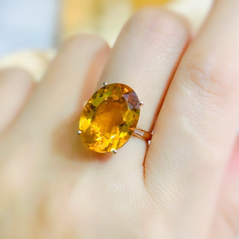 14k Gold 8.23 Ctw Natural Citrine & Diamond Ring - 3
