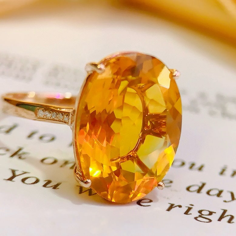 14k Gold 8.23 Ctw Natural Citrine & Diamond Ring - 4