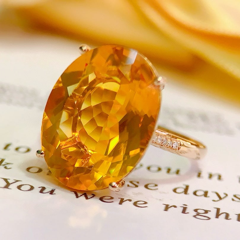 14k Gold 8.23 Ctw Natural Citrine & Diamond Ring - 5