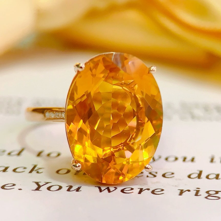 14k Gold 8.23 Ctw Natural Citrine & Diamond Ring - 6