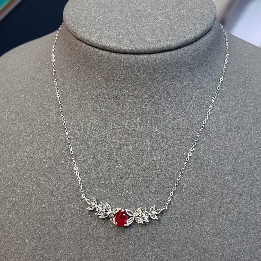 14k Gold 0.65 Ct Natural Ruby & Sapphire Necklace - 2