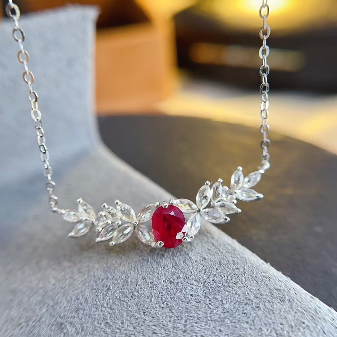 14k Gold 0.65 Ct Natural Ruby & Sapphire Necklace - 3