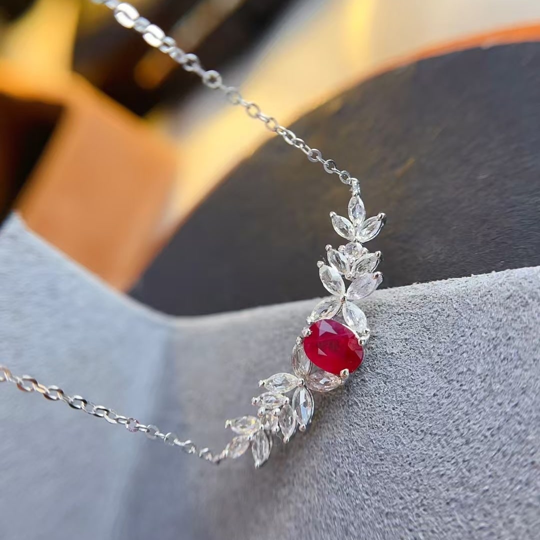 14k Gold 0.65 Ct Natural Ruby & Sapphire Necklace - 4