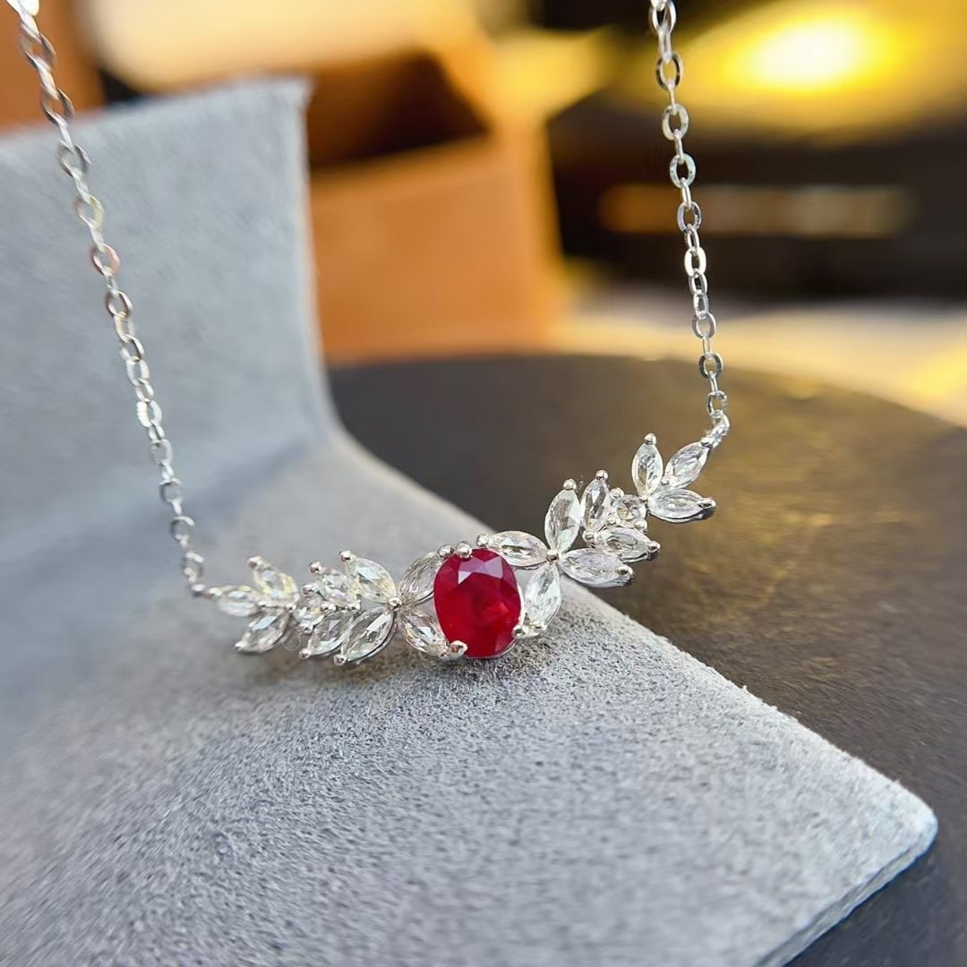 14k Gold 0.65 Ct Natural Ruby & Sapphire Necklace - 5