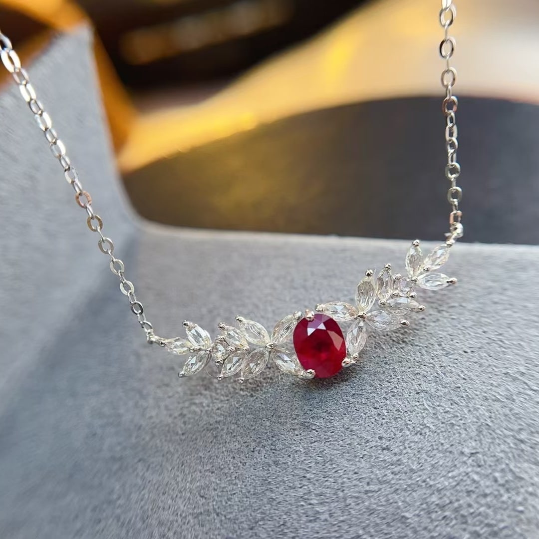 14k Gold 0.65 Ct Natural Ruby & Sapphire Necklace - 6