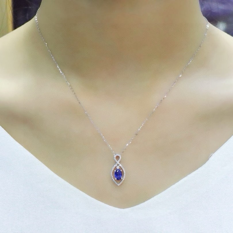 14k Gold 1.15 Ctw Natural Sapphire & Diamond Pendant( Without Chain ) - 5