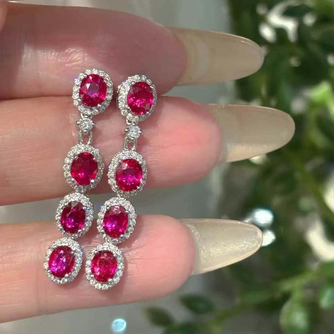 14k Gold 2.6 Ct Natural Ruby & Diamond Earrings - 2