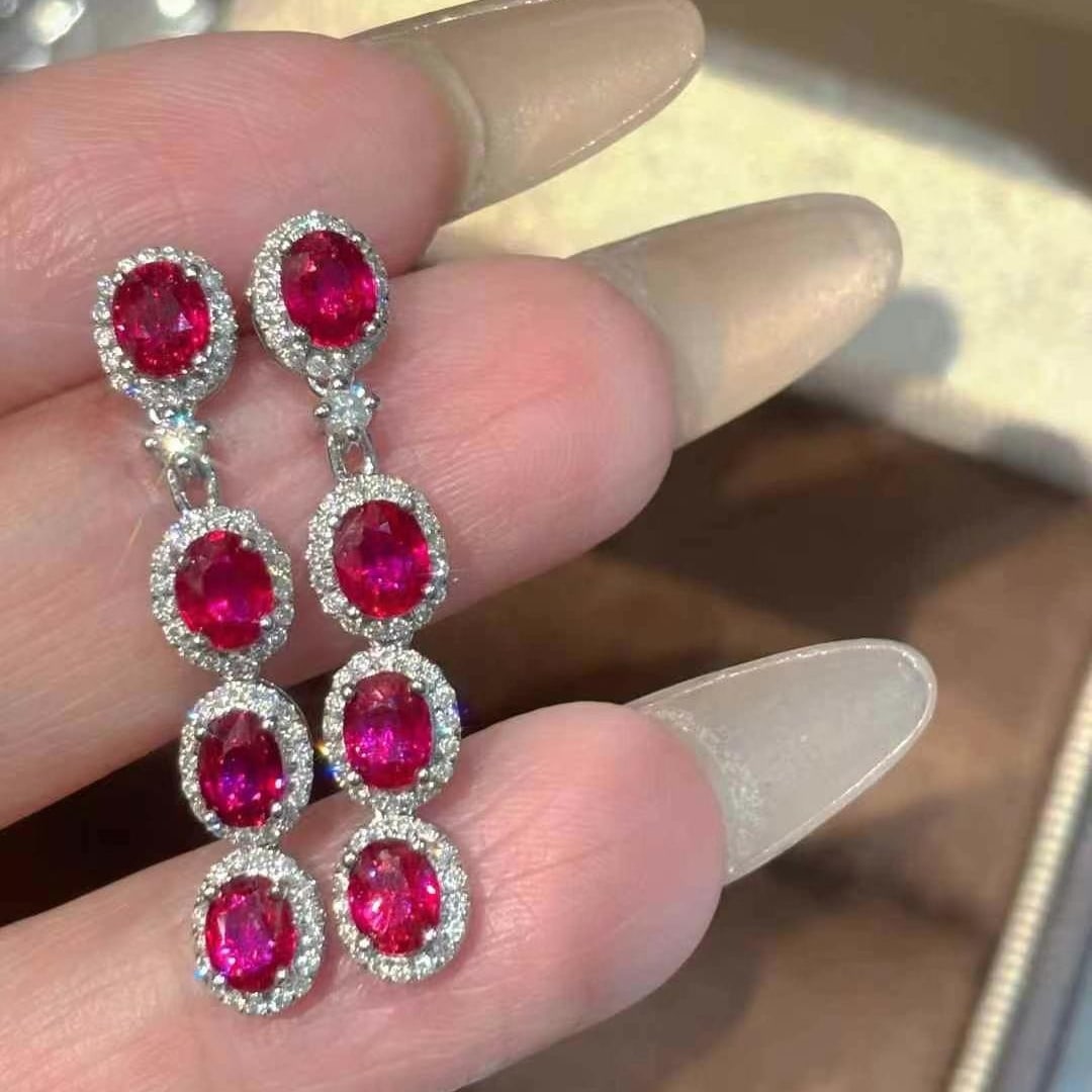 14k Gold 2.6 Ct Natural Ruby & Diamond Earrings - 3
