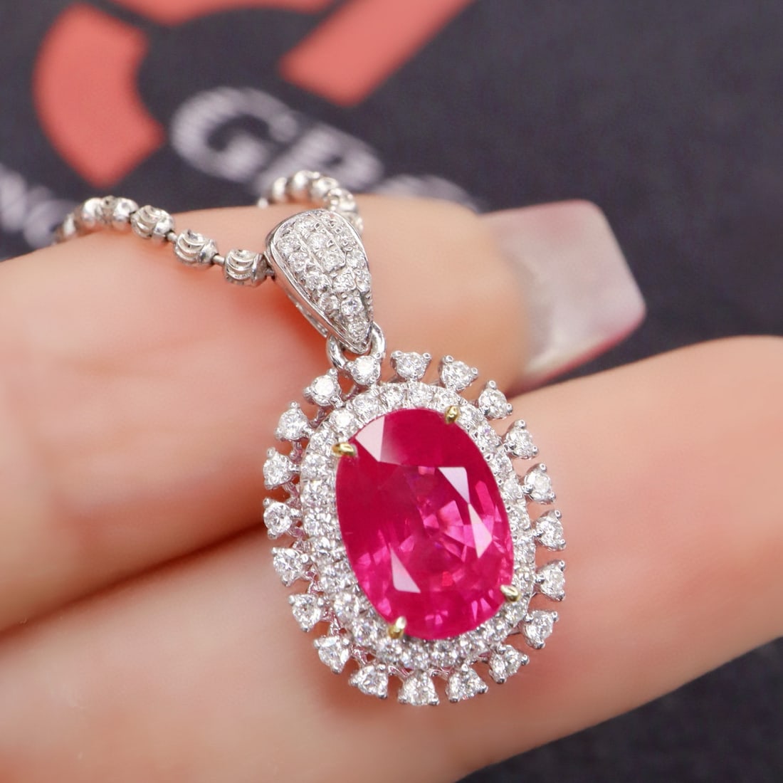 14k Gold 2.56 Ctw Natural Ruby & Diamond Pendant( Without Chain ) - 2