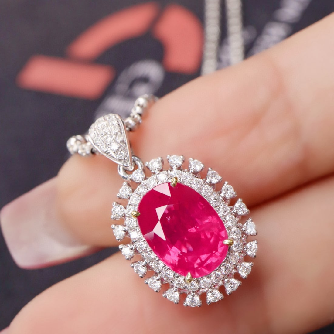 14k Gold 2.56 Ctw Natural Ruby & Diamond Pendant( Without Chain ) - 3