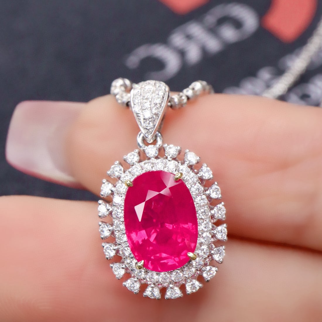 14k Gold 2.56 Ctw Natural Ruby & Diamond Pendant( Without Chain ) - 5