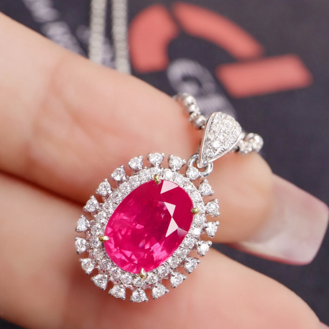 14k Gold 2.56 Ctw Natural Ruby & Diamond Pendant( Without Chain ) - 6