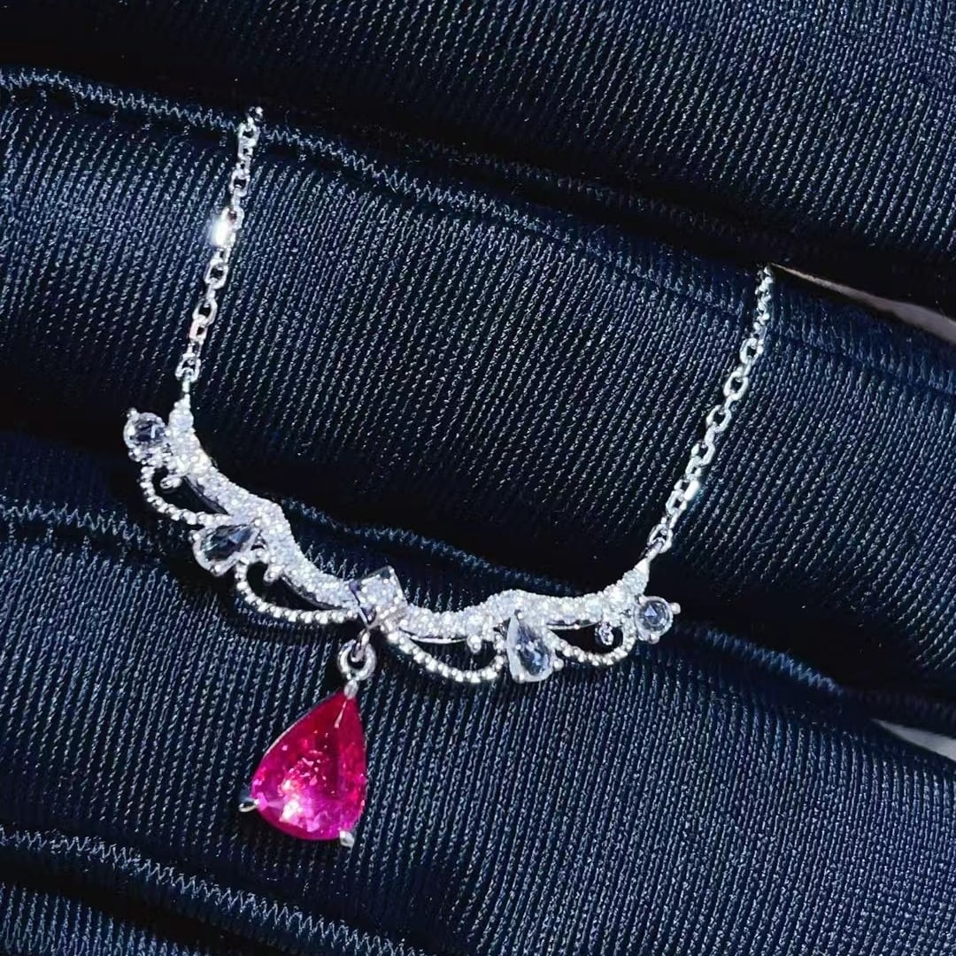 14k Gold 0.9 Ct Natural Ruby & Diamond & Sapphire Necklace - 3