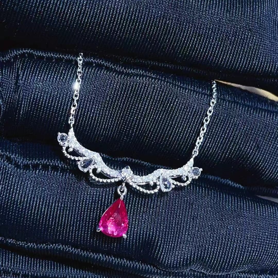 14k Gold 0.9 Ct Natural Ruby & Diamond & Sapphire Necklace - 4