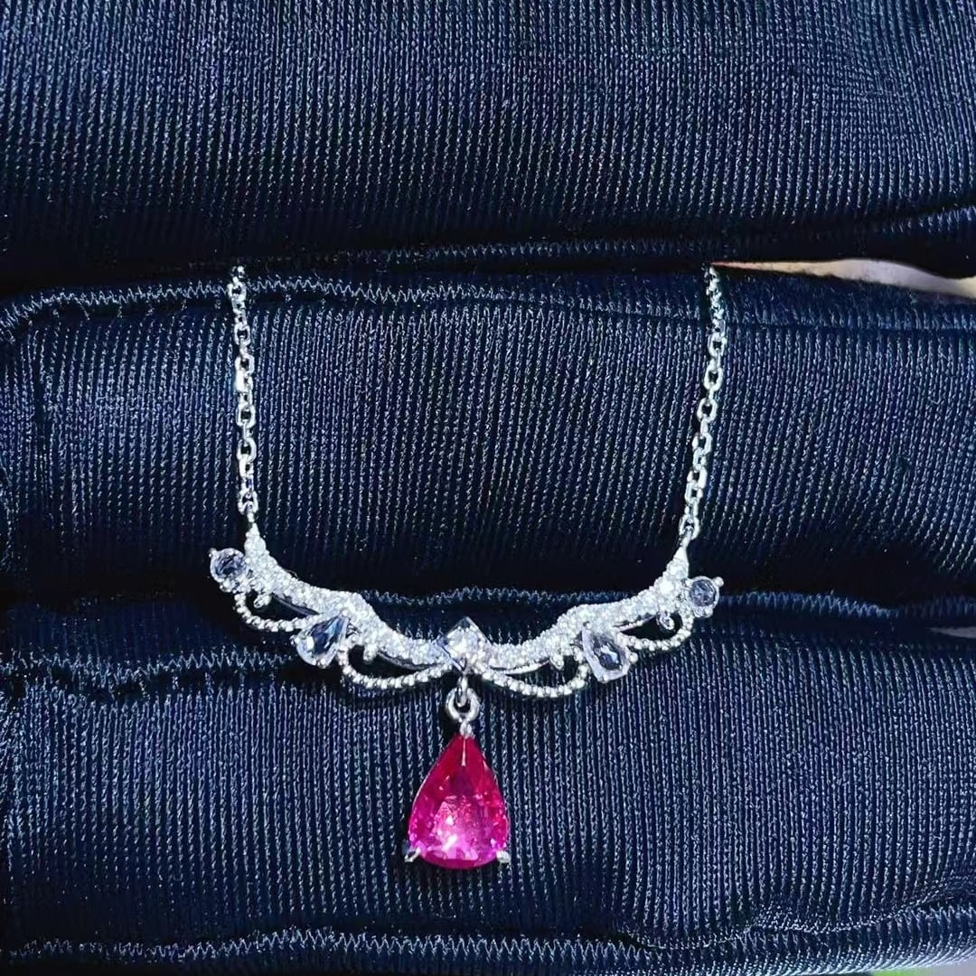 14k Gold 0.9 Ct Natural Ruby & Diamond & Sapphire Necklace - 5