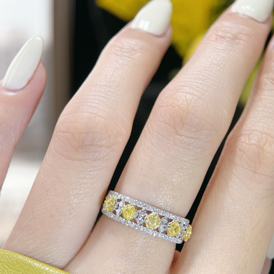 14k Gold 0.95 Ctw Natural Yellow Diamond & Diamond Ring - 2