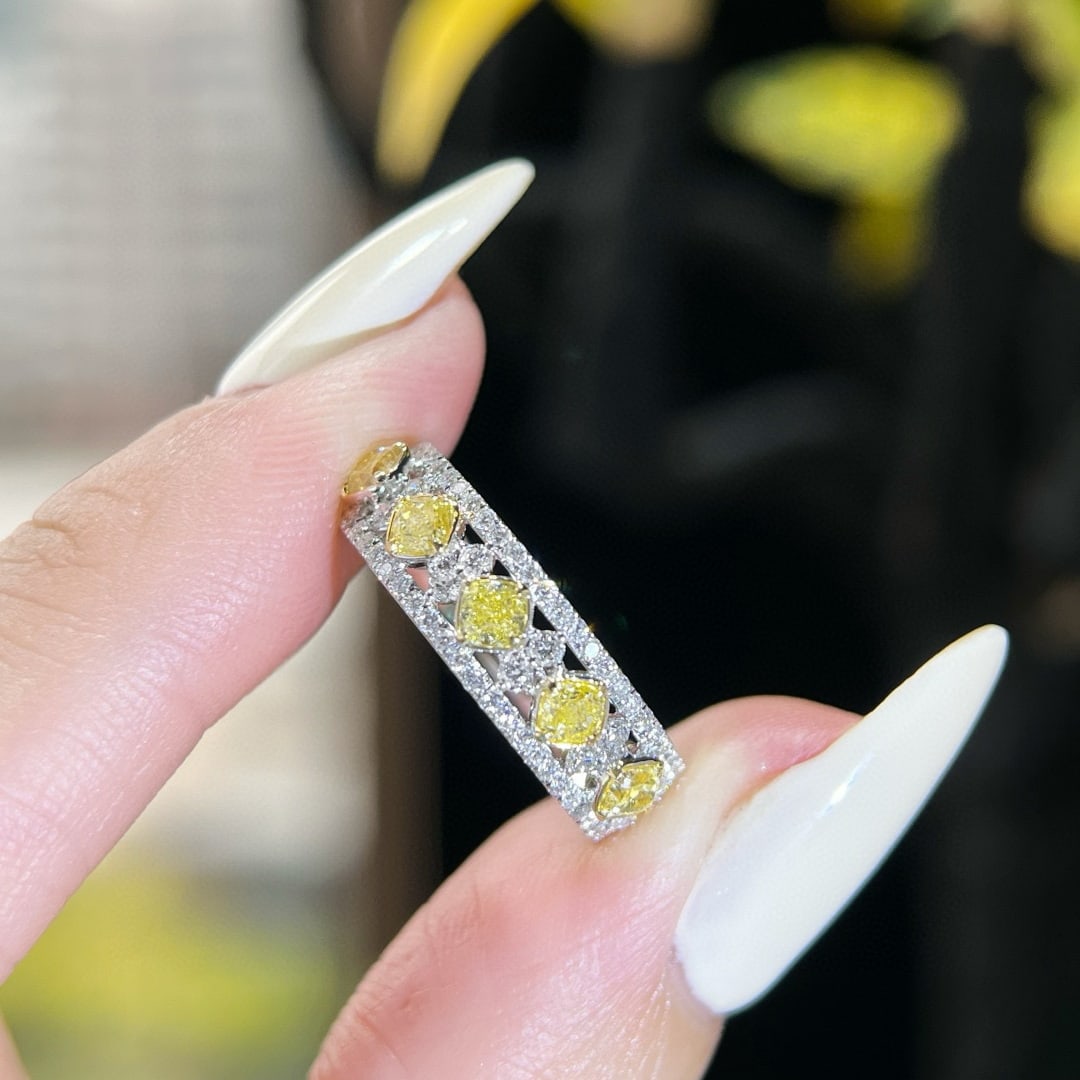 14k Gold 0.95 Ctw Natural Yellow Diamond & Diamond Ring - 3