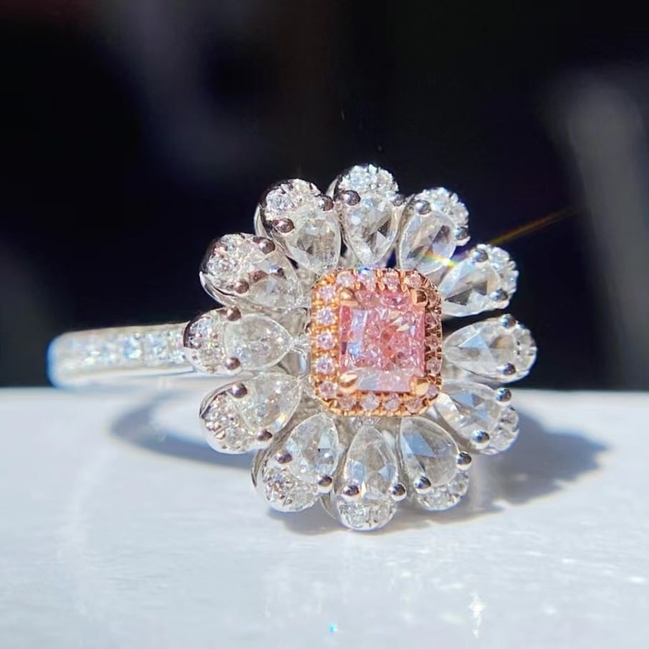 Gia Certified 14k Gold 0.85 Ctw Natural Pink Diamond & Diamond Ring - 2