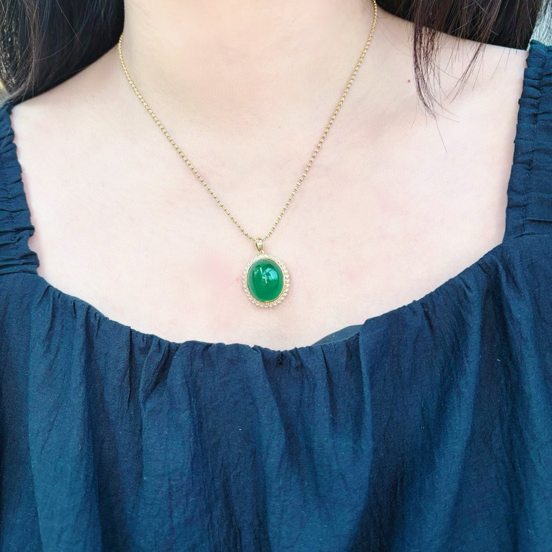 14k Gold 17.72 Ctw Vivid Green Natural Emerald & Diamond Pendant( Without Chain ) - 4