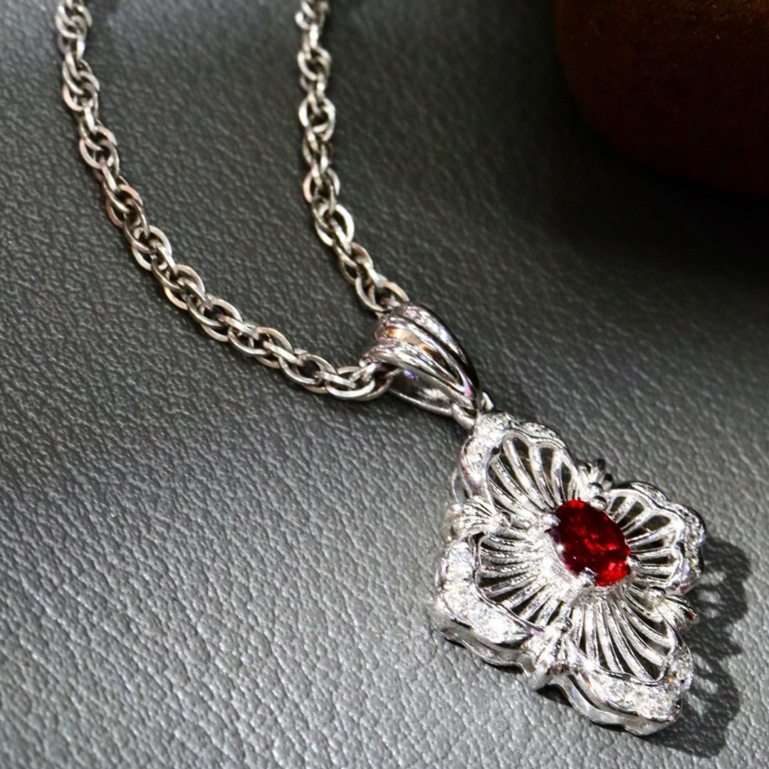 14k Gold 0.31 Ctw Vivid Red Natural Ruby & Diamond Pendant( Without Chain ) - 2