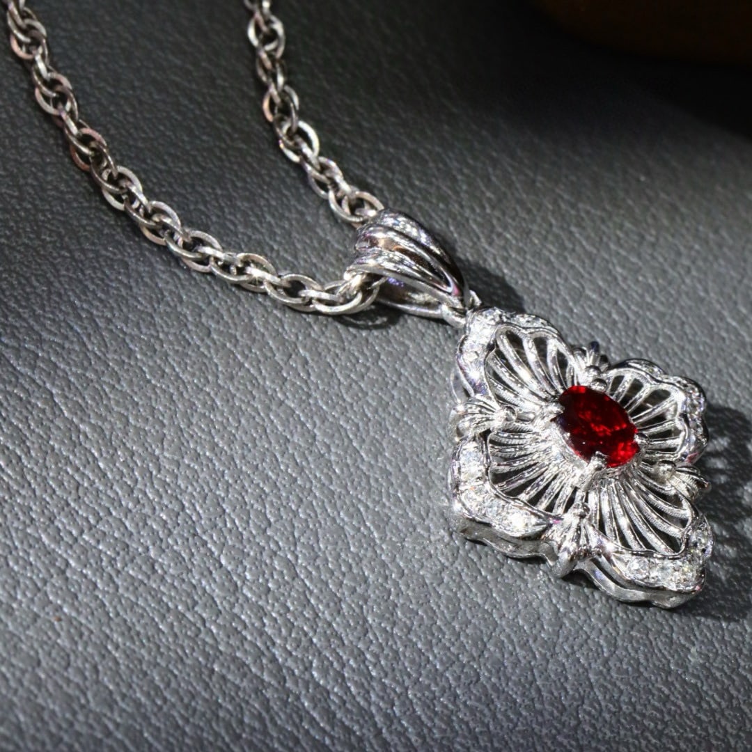 14k Gold 0.31 Ctw Vivid Red Natural Ruby & Diamond Pendant( Without Chain ) - 3