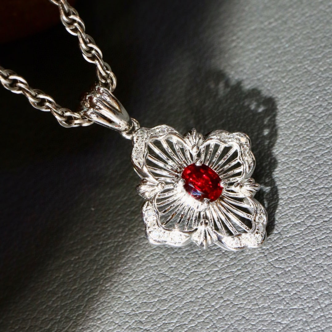 14k Gold 0.31 Ctw Vivid Red Natural Ruby & Diamond Pendant( Without Chain ) - 5