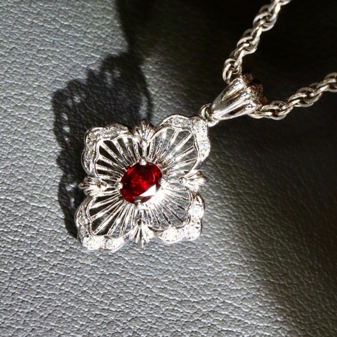 14k Gold 0.31 Ctw Vivid Red Natural Ruby & Diamond Pendant( Without Chain ) - 6