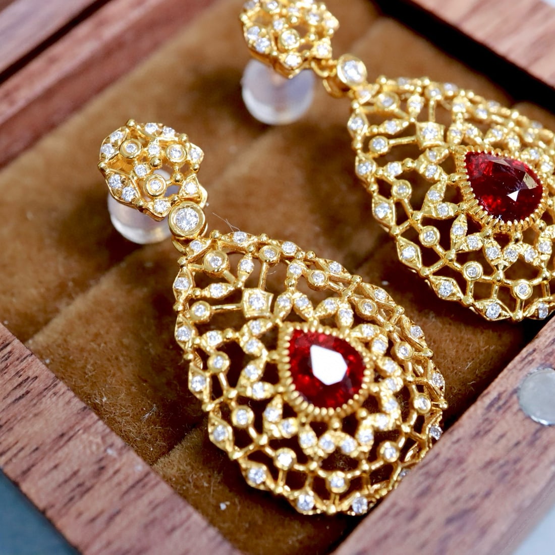 14k Gold 2.07 Ctw Natural Ruby & Sapphire Earrings - 2