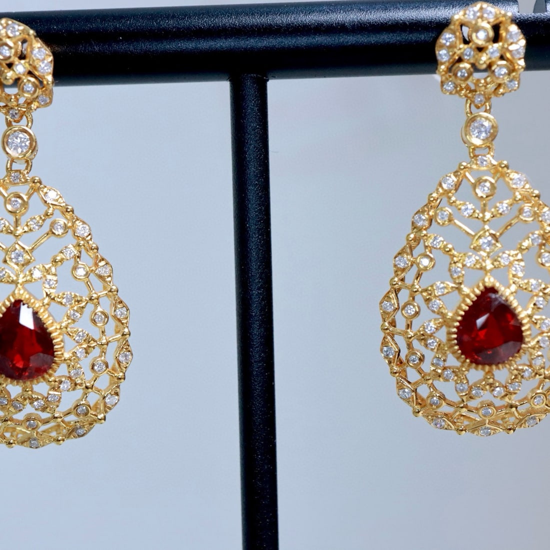 14k Gold 2.07 Ctw Natural Ruby & Sapphire Earrings - 4