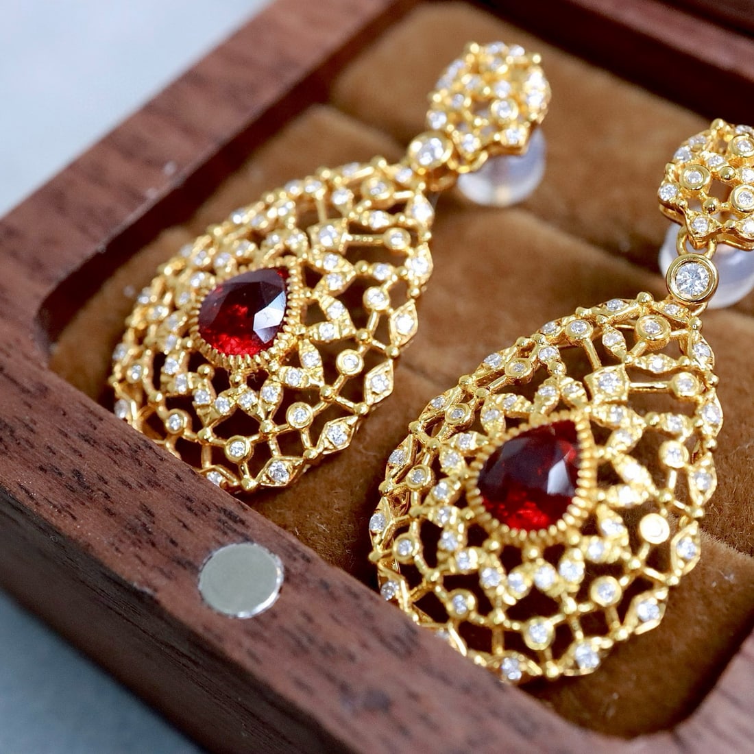14k Gold 2.07 Ctw Natural Ruby & Sapphire Earrings - 6
