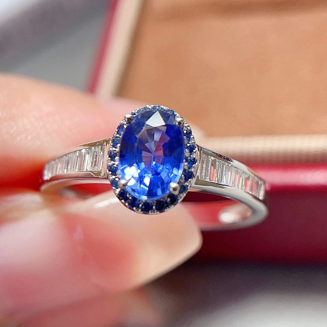 14k Gold 1 Ct Natural Sapphire & Diamond & Sapphire Ring - 2