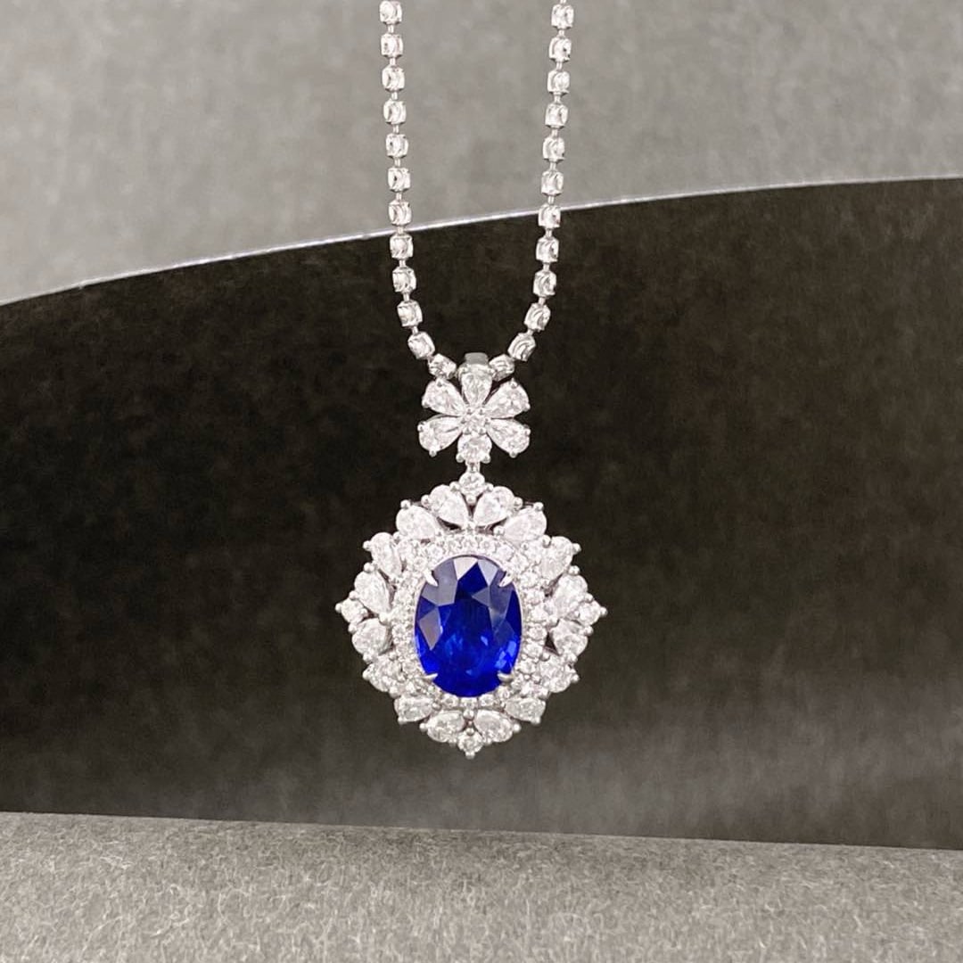 14k Gold 3.49 Ctw Natural Sapphire & Diamond Pendant( Without Chain ) - 2