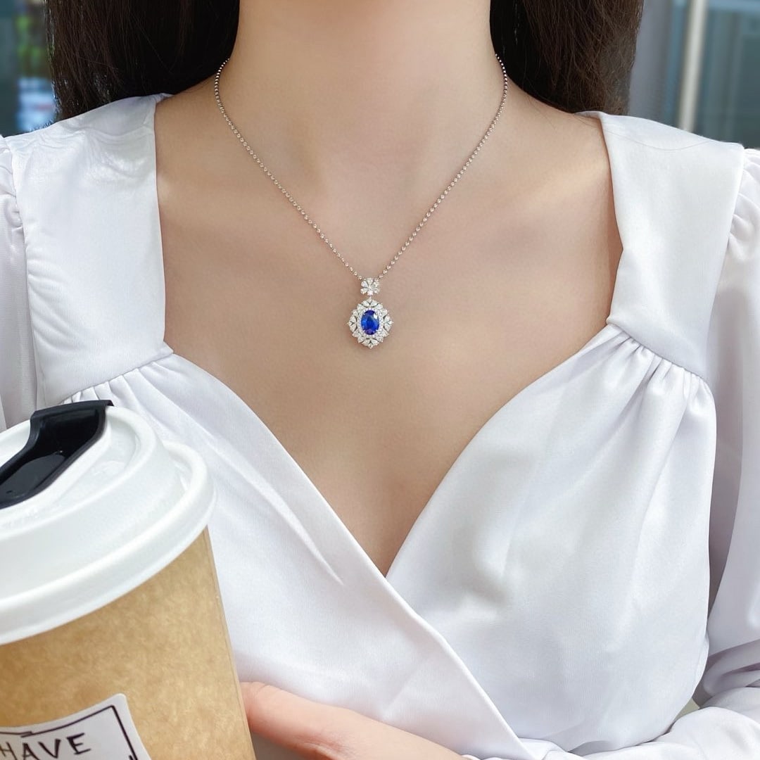 14k Gold 3.49 Ctw Natural Sapphire & Diamond Pendant( Without Chain ) - 3